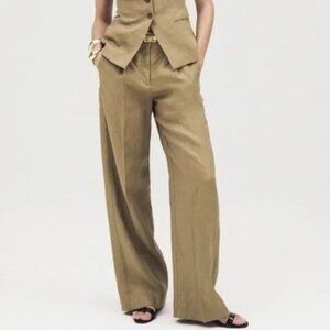 NWT J.Crew Sz 4 Wide-Leg Essential Pant Linen Trouser Dusty Fatigue BW528
